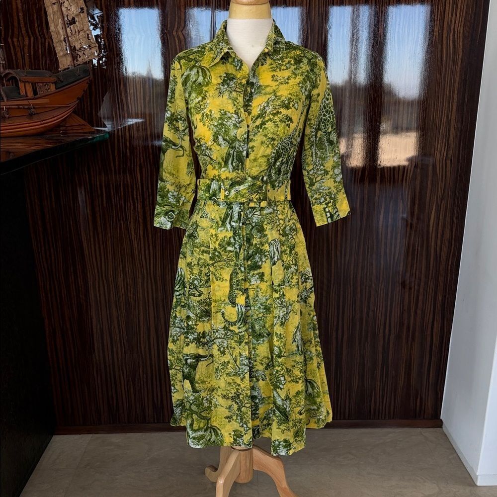 Samantha Sung Vibrant Green and Yellow Midi Dress